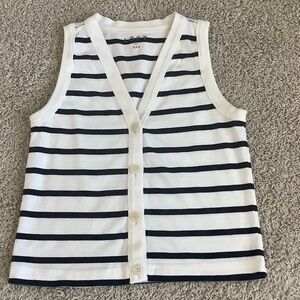 🌿LOFT White and Navy Striped Button Down Shirt